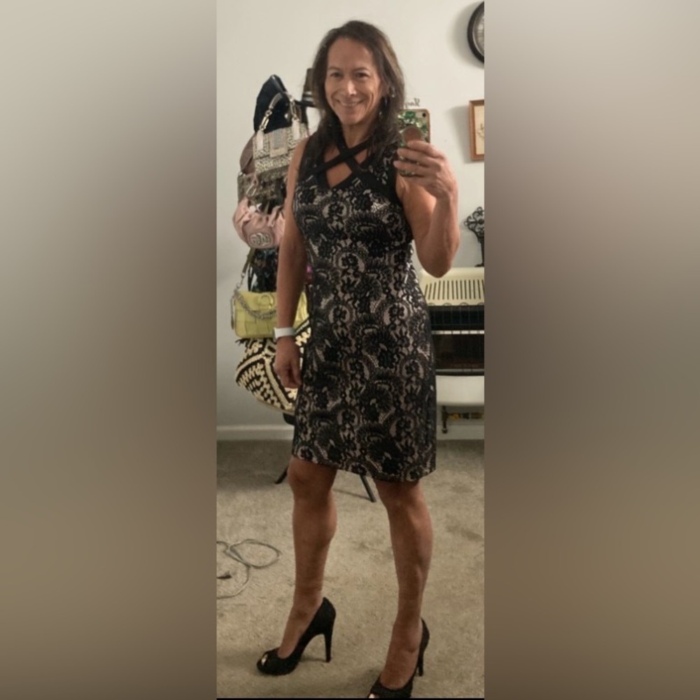 Enfocus Studio Black and Cream Sheath Mini Dress - Picture 6 of 6